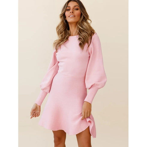 'Raine' Lantern Sleeve Sweater Dress - Celes Fashion